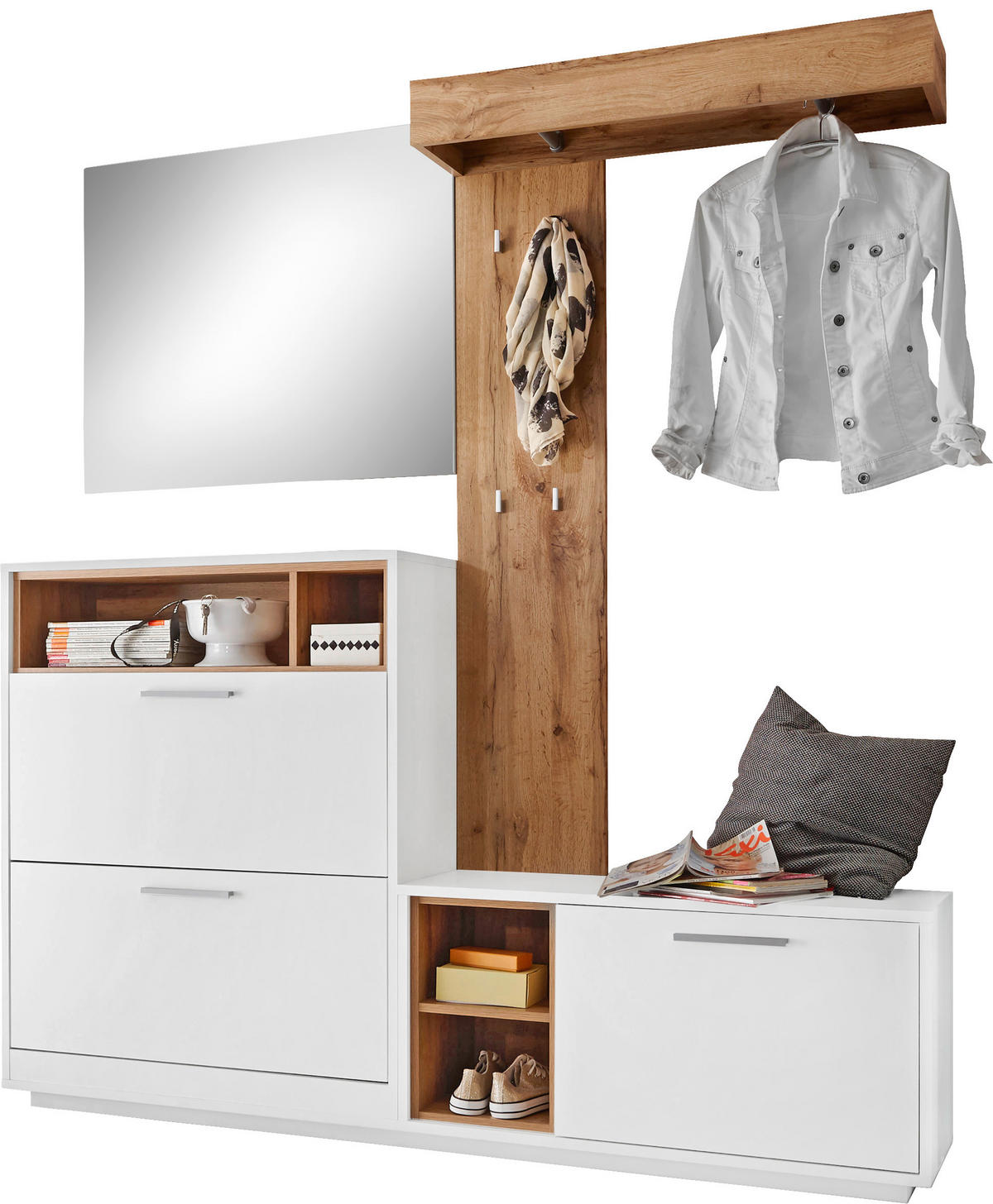 GARDEROBE 4-teilig  in 177/196/32 cm  - Eichefarben/Weiß, Design, Glas/Holzwerkstoff (177/196/32cm) - home24