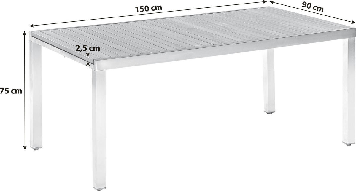 GARTENTISCH Holz, Metall Silberfarben, Akaziefarben rechteckig  - Silberfarben/Akaziefarben, KONVENTIONELL, Holz/Metall (150/80/74cm) - Gardenson