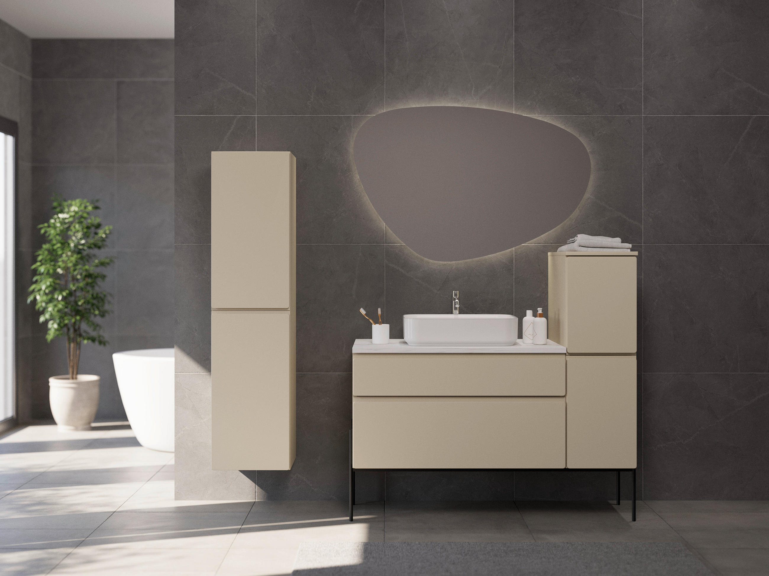 WASCHBECKENUNTERSCHRANK 90/55/47 cm  - Greige/Weiß, MODERN, Holzwerkstoff (90/55/47cm) - Welnova