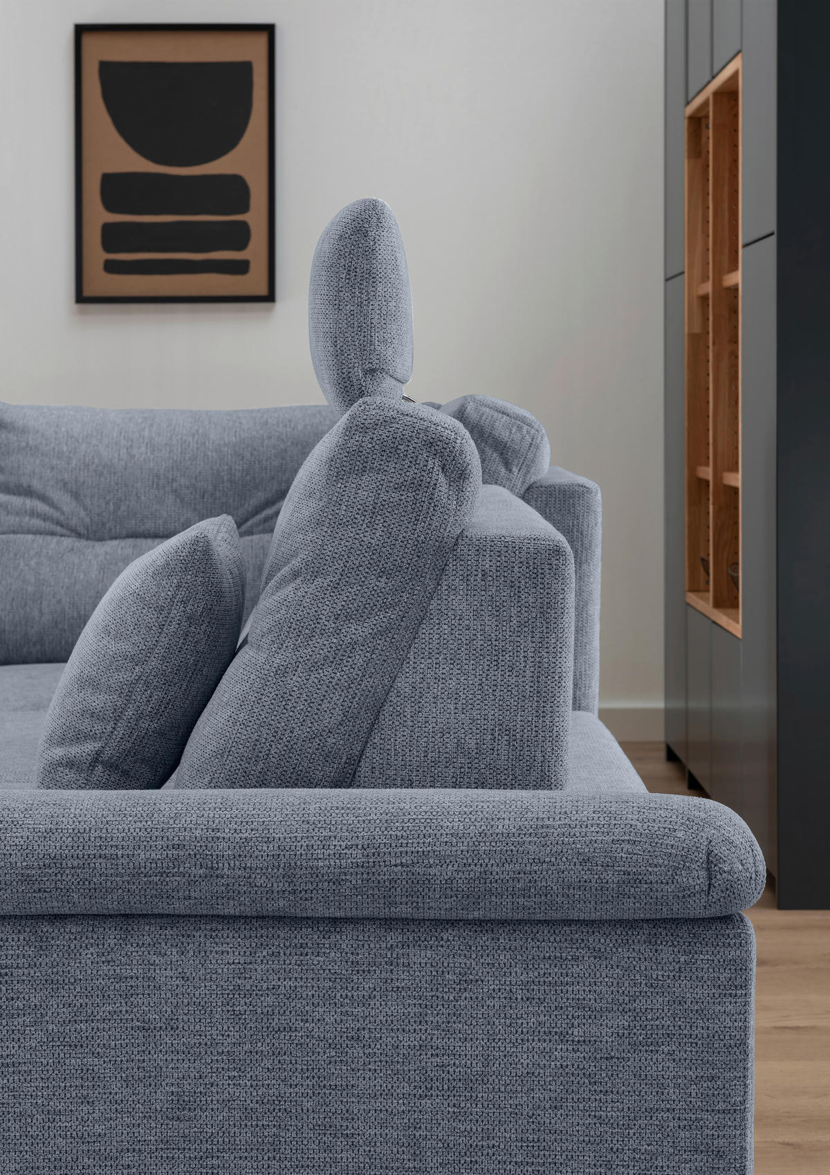 WOHNLANDSCHAFT in Chenille Hellblau  - Schwarz/Hellblau, Modern, Holz/Textil (176/338/206cm) - Livetastic