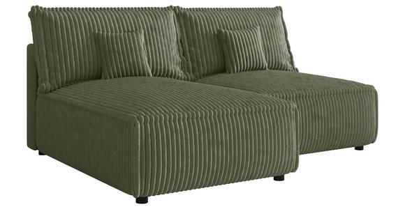 ECKSOFA Olivgrün Cord Zierkissen, Rückenkissen, Schlaffunktion, Rücken echt  - Schwarz/Olivgrün, MODERN, Kunststoff/Textil (153/200cm) - Xora