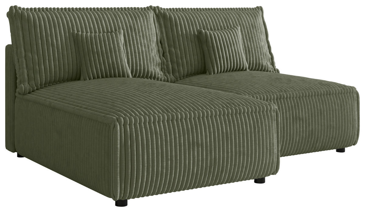 ECKSOFA Olivgrün Cord Zierkissen, Rückenkissen, Schlaffunktion, Rücken echt  - Schwarz/Olivgrün, MODERN, Kunststoff/Textil (153/200cm) - Xora