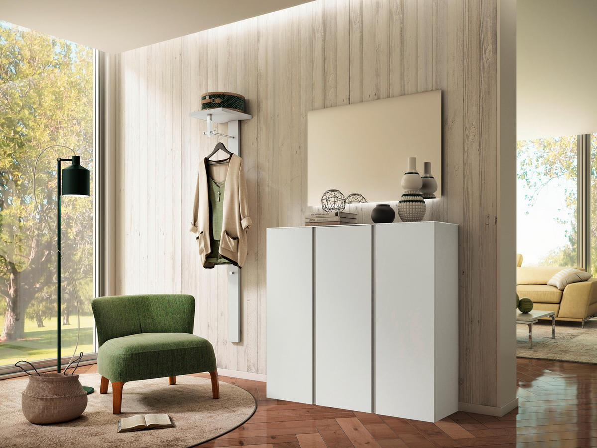 GARDEROBE 3-teilig  in 170/185/33 cm  - Weiß, Design, Glas/Holzwerkstoff (170/185/33cm) - Moderano