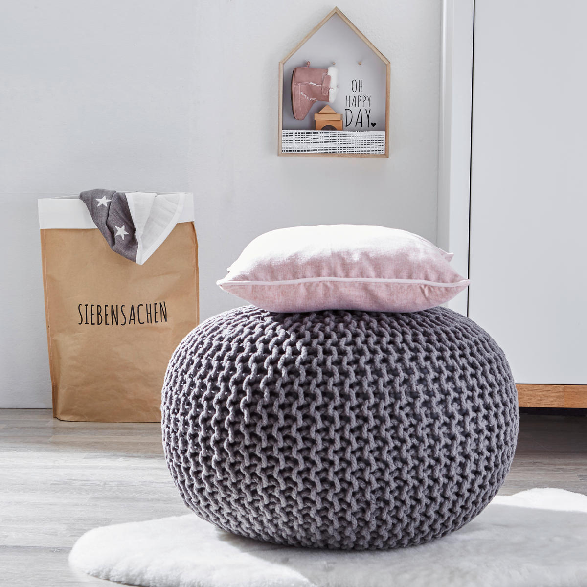 TABURETKA „PUFF“, 55/55/35 cm - sivá, Trend, textil (55/55/35cm) - Linea Natura