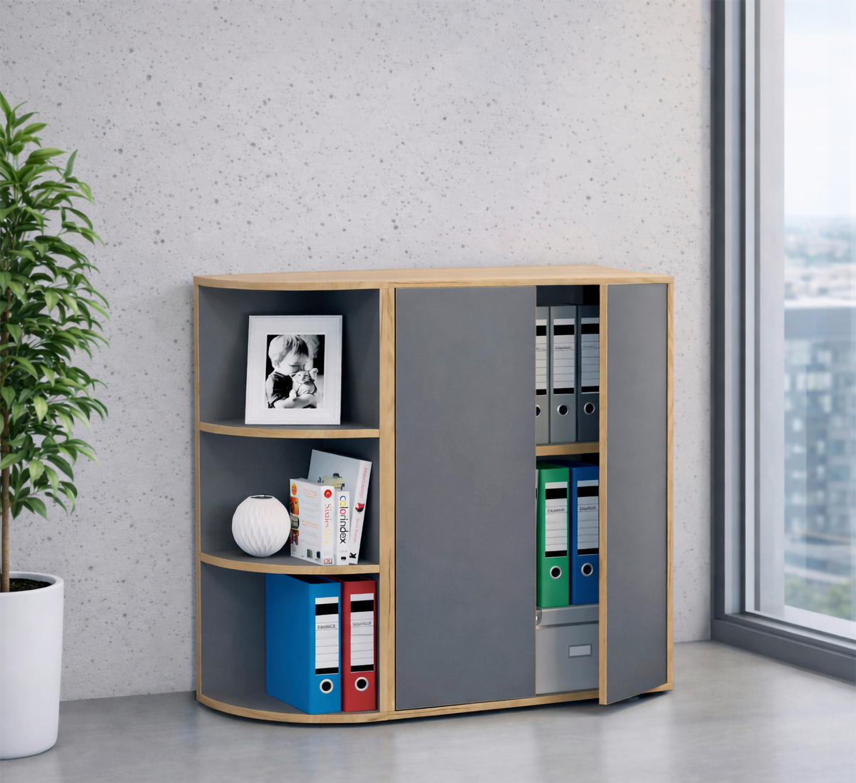 Etajeră De Colț 33/110/33 cm, antracit, stejar miere,  - stejar miere/antracit, Design, plastic/material pe bază de lemn (33/110/33cm) - Livetastic