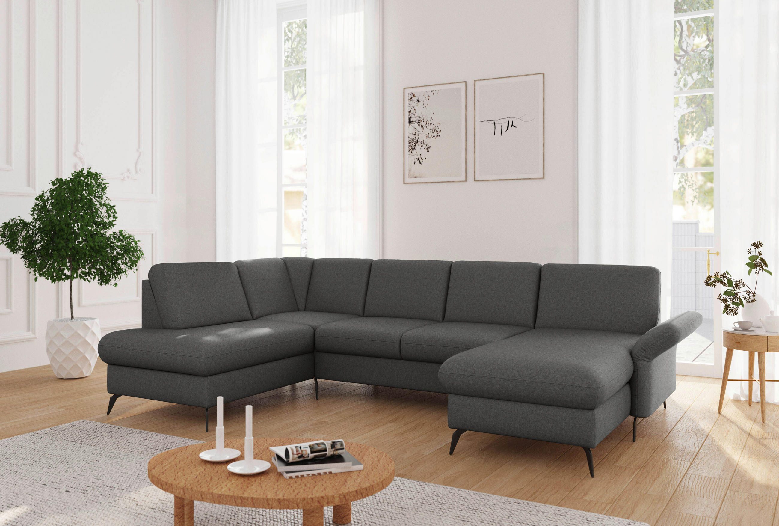 WOHNLANDSCHAFT in Flachgewebe Dunkelgrau  - Dunkelgrau/Schwarz, Konventionell, Textil/Metall (195/314/164cm) - Sit & More