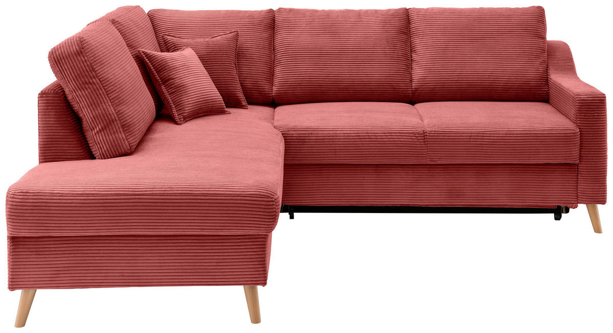 ECKSOFA in Cord Koralle  - Koralle/Naturfarben, MODERN, Holz/Textil (200/230cm) - Livetastic