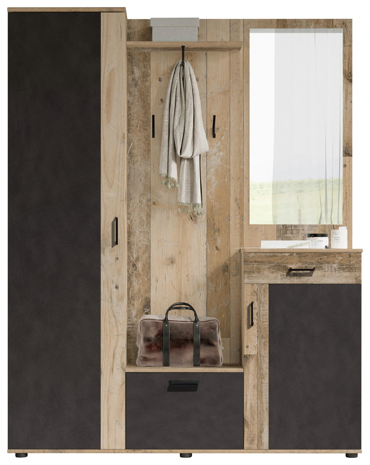 GARDEROBE 5-teilig  in 145/184/29 cm  - Eichefarben/Anthrazit, Design, Holzwerkstoff (145/184/29cm) - Livetastic