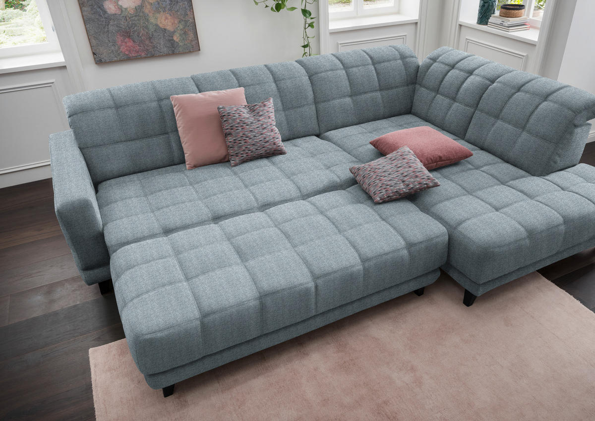 ECKSOFA  in Webstoff Hellblau  302/216 cm  - Schwarz/Hellblau, Design, Holz/Textil (302/216cm) - Xora