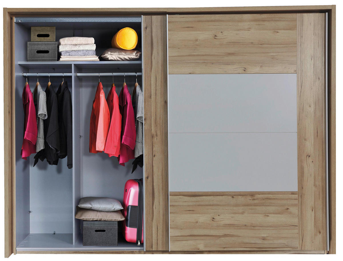 SCHWEBETÜRENSCHRANK in Grau, Eiche Artisan  - Alufarben/Eiche Artisan, Konventionell, Holzwerkstoff/Metall (270/210/61cm) - Ti'me