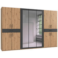 DREHTÜRENSCHRANK in Graphitfarben, Eiche Artisan  - Schwarz/Graphitfarben, Konventionell, Glas/Holzwerkstoff (313/208/58cm) - Carryhome