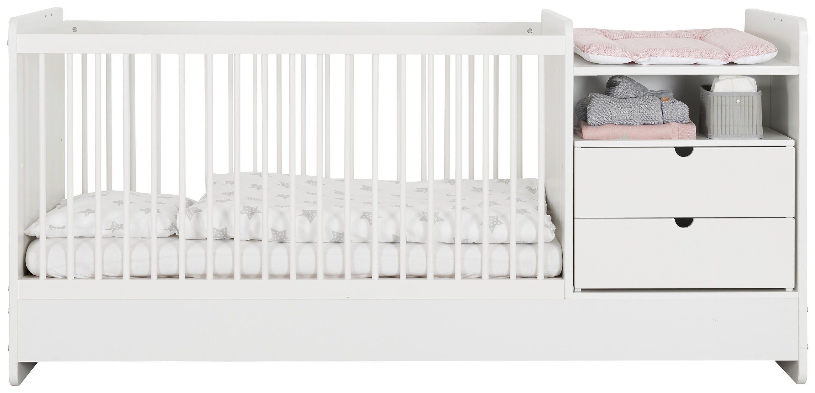 OTROŠKA POSTELJICA All in One bukev masivno 205/75/95 cm bela  - bela, Basics, leseni material/les (205/75/95cm) - My Baby Lou