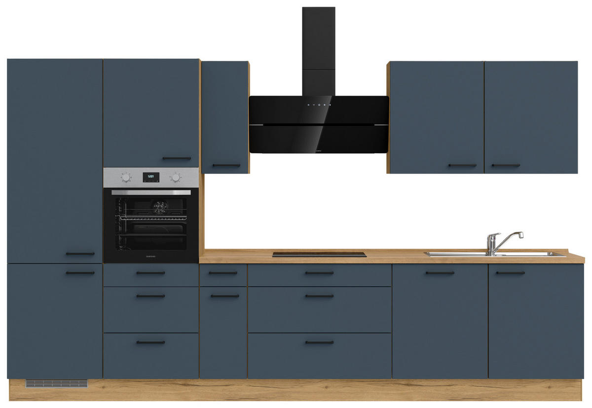 KÜCHENBLOCK 360 cm   in Eichefarben, Dunkelblau  - Eichefarben/Schwarz, MODERN, Holzwerkstoff/Metall (360cm) - Nobilia