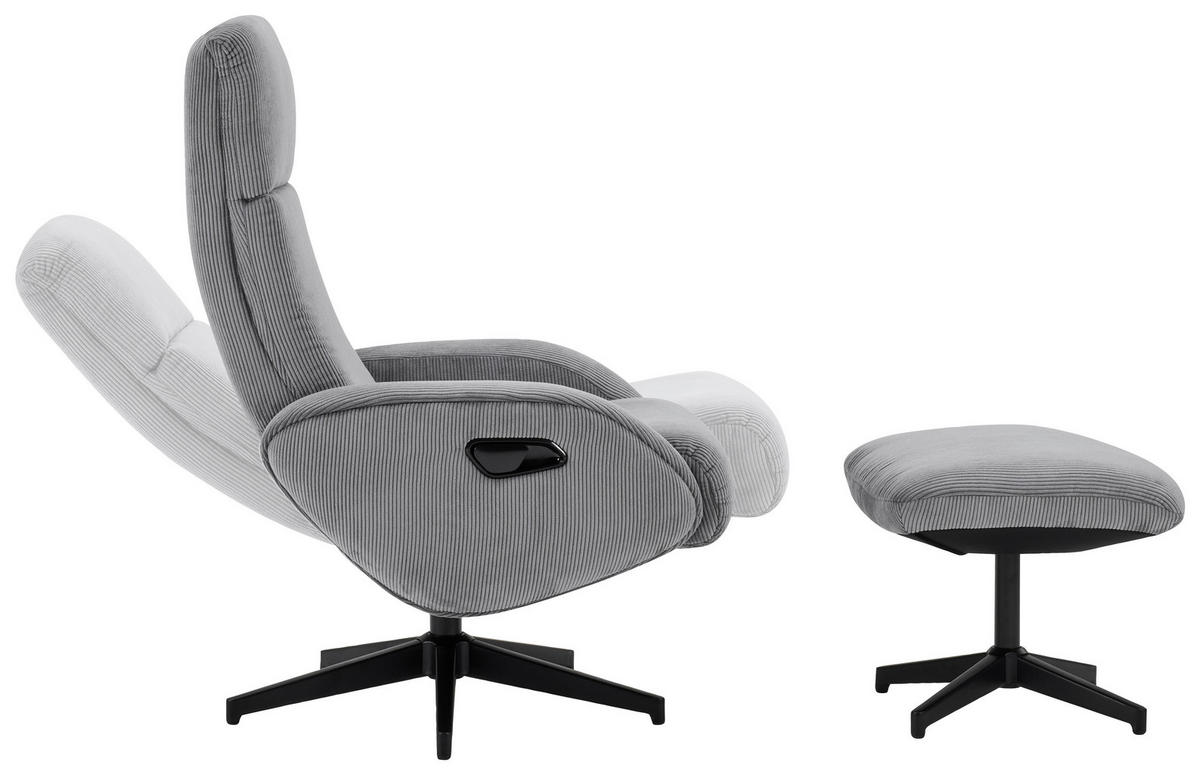 RELAXSESSELSET inkl. Funktion Cord Relaxfunktion, Hocker    - Dunkelgrau/Schwarz, Design, Textil/Metall (75/106/74cm) - Xora