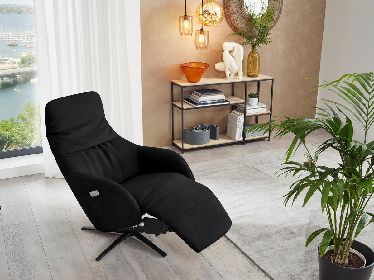 RELAXSESSEL in Textil Schwarz  - Schwarz, Design, Textil/Metall (77/108/95cm) - Chilliano