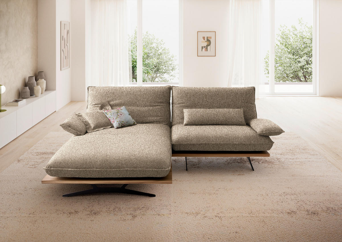 ECKSOFA Flachgewebe, Chenille Wildeiche, Beigebraun  - Wildeiche/Beigebraun, Design, Holz/Textil (161/284cm) - Koinor