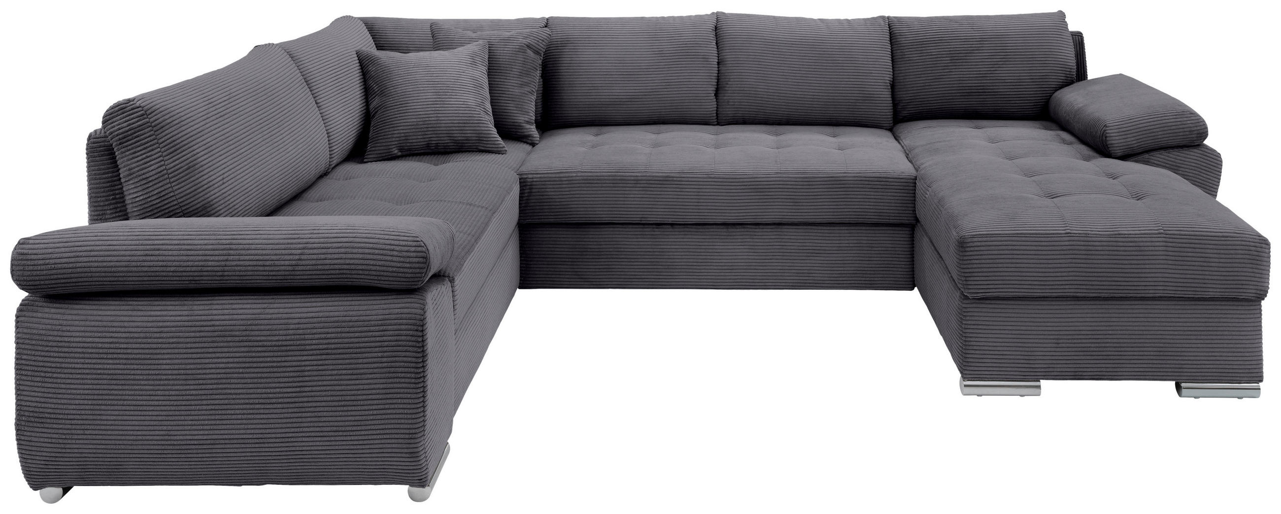 Wohnlandschaft in Cord Grau  - Chromfarben/Grau, KONVENTIONELL, Textil/Metall (219/305/157cm) - Livetastic