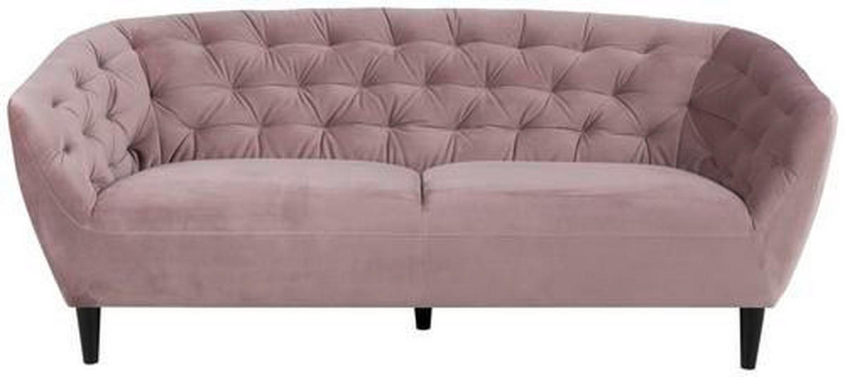 CHESTERFIELD-SOFA in Samt Rosa  - Schwarz/Rosa, Trend, Holz/Textil (191/78/84cm) - Ambia Home