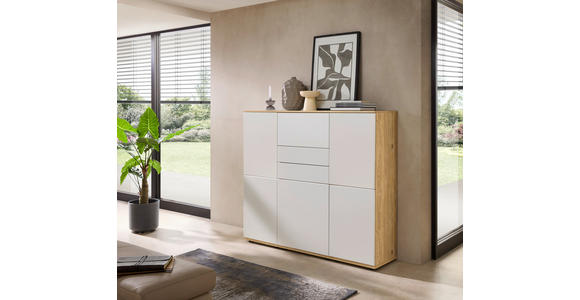 HIGHBOARD Weiß, Eichefarben  150/131/40 cm  - Eichefarben/Schwarz, KONVENTIONELL, Holzwerkstoff/Kunststoff (150/131/40cm) - Venda