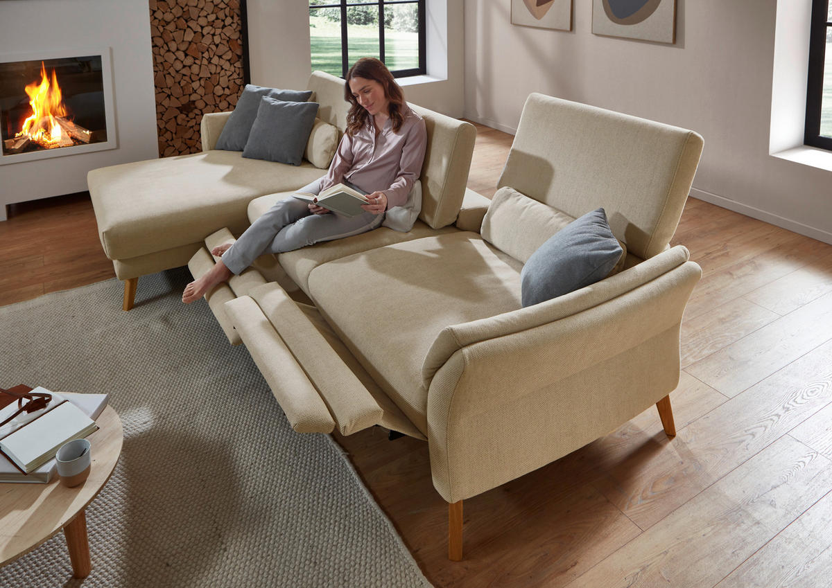 ECKSOFA Beige Chenille, Flachgewebe  - Beige/Naturfarben, Design, Holz/Textil (281/157cm) - Valnatura