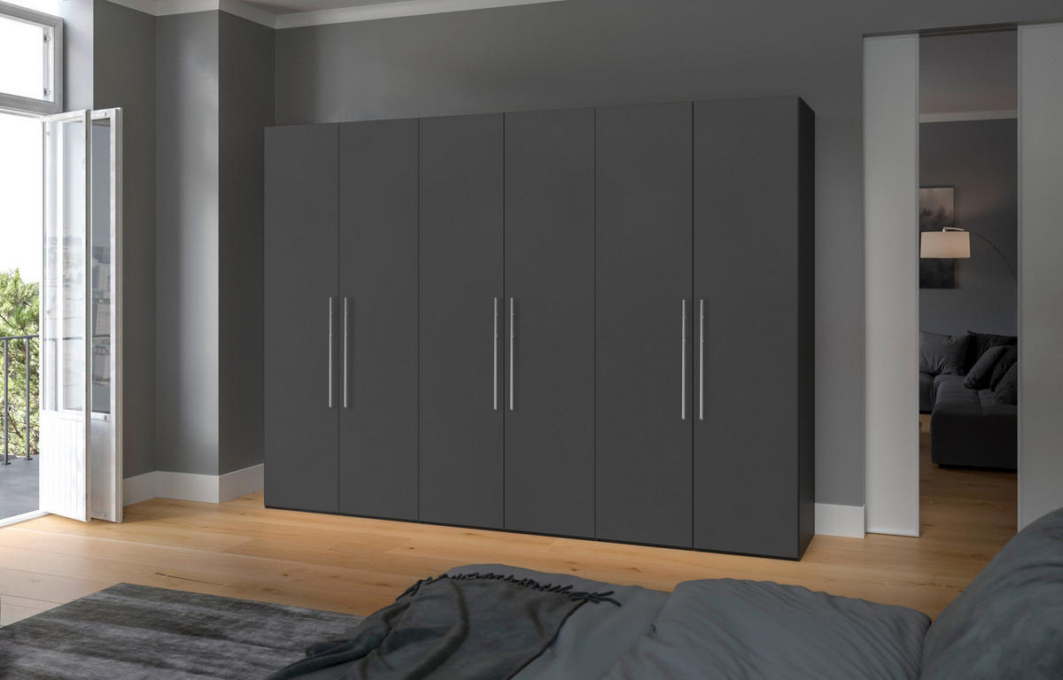 DREHTÜRENSCHRANK 303/215/59 cm 6-türig Anthrazit, Schwarz  - Edelstahlfarben/Anthrazit, Design, Holzwerkstoff (303/215/59cm) - Boxxx