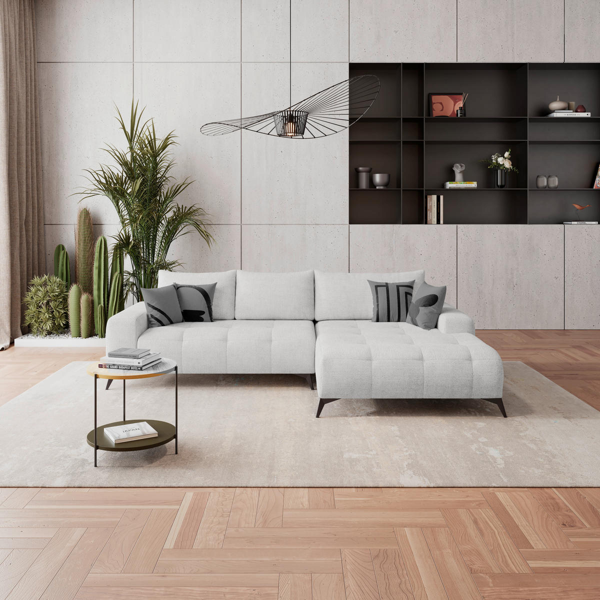 ECKSOFA MAURO Creme Flachgewebe  - Creme/Schwarz, Trend, Textil/Metall (290/175cm) - MID.YOU