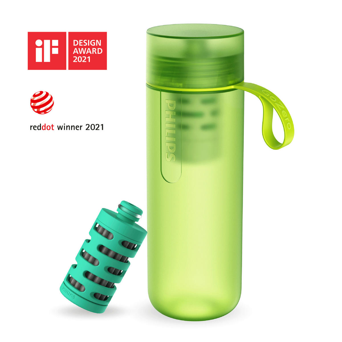Wasserflasche mit Filter   - Limette, Basics, Kunststoff (7,5/7,5/21,2cm) - Philips