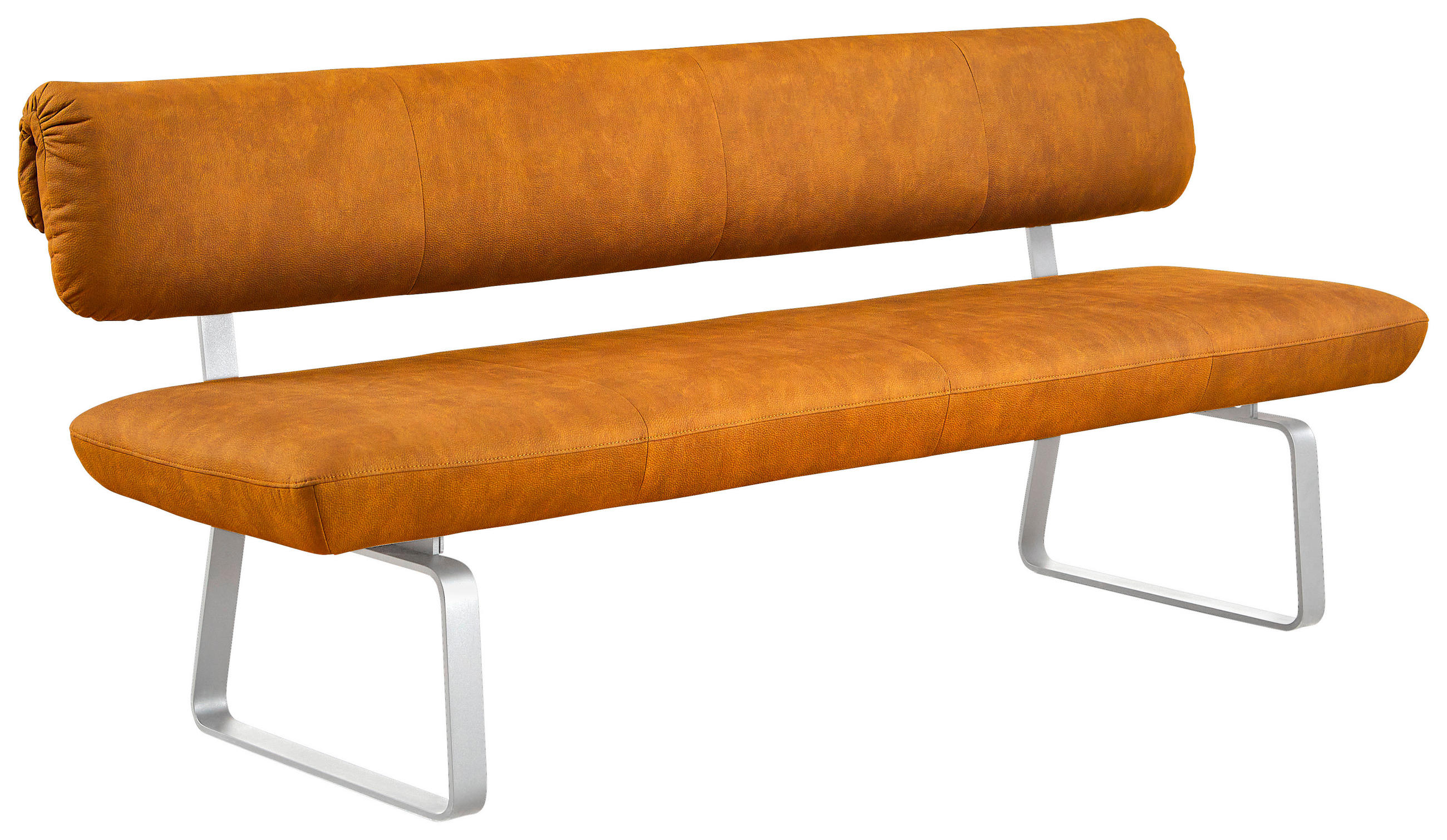 SITZBANK 200/88/68 cm  in Edelstahlfarben, Cognac  - Edelstahlfarben/Cognac, Design, Textil/Metall (200/88/68cm) - Venjakob