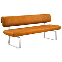 SITZBANK 200/88/68 cm  in Edelstahlfarben, Cognac  - Edelstahlfarben/Cognac, Design, Textil/Metall (200/88/68cm) - Venjakob