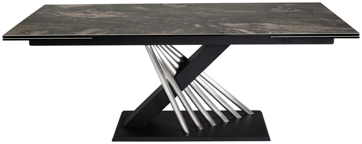 ESSTISCH 200-300/100/76 cm  Metall, Glas, Keramik ausziehbar rechteckig Schwarz, Edelstahlfarben  - Edelstahlfarben/Schwarz, Design, Glas/Keramik (200-300/100/76cm) - Belluti