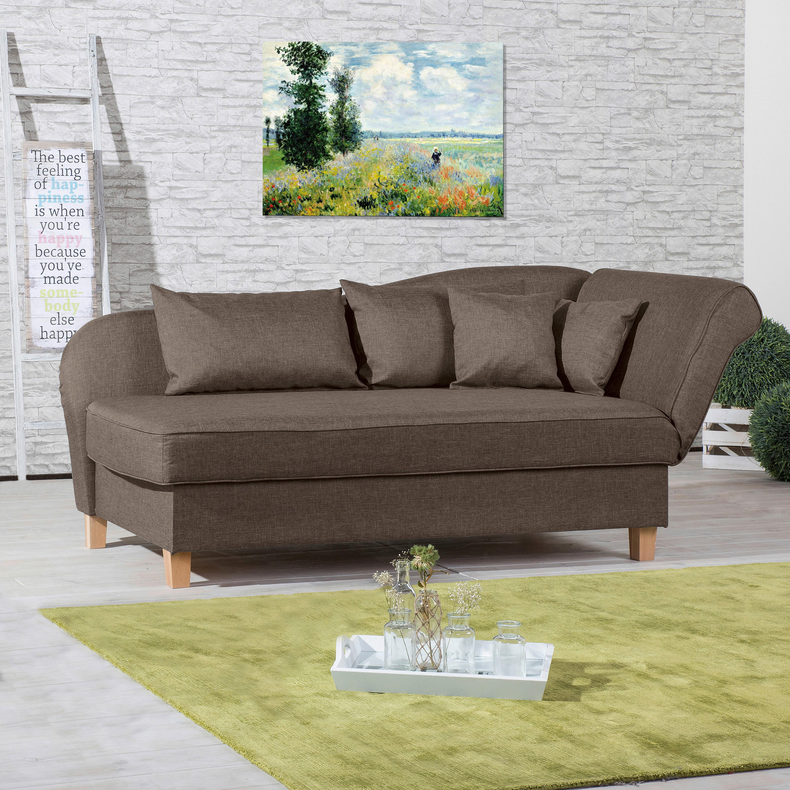 RÉCAMIERE in Flachgewebe Sahara  - Hellbraun/Buchefarben, Design, Holz/Textil (190/82/88cm) - Max Winzer