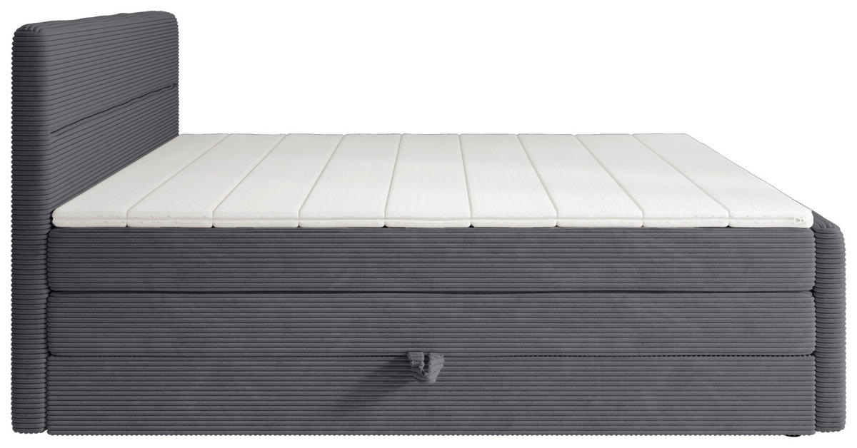 BOXSPRINGBETT 180/200 cm,  in Dunkelgrau, gepolstertes Kopfteil, Bettkasten, Topper, Matratzen, H2 + H3 = mittel + fest  - Dunkelgrau/Schwarz, KONVENTIONELL, Kunststoff/Textil (180/200cm) - Chameo