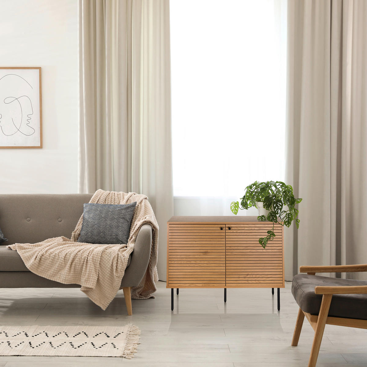 SIDEBOARD  in 100/74/40 cm  - Eichefarben/Schwarz, MODERN, Holzwerkstoff/Metall (100/74/40cm) - MID.YOU