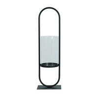 KERZENHALTER - Klar/Schwarz, Trend, Glas/Metall (16/54,5/12,7cm)