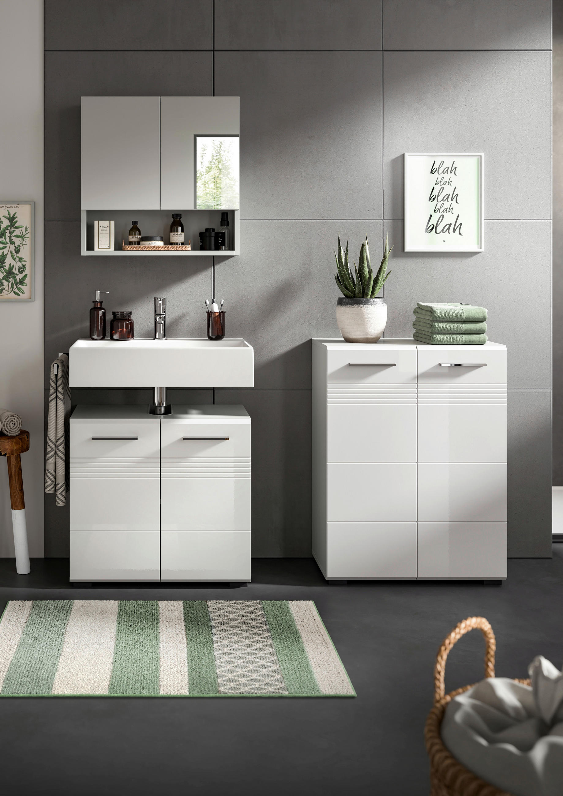 KOUPELNA vysoce lesklá bílá  - černá/barvy chromu, Moderní, kompozitní dřevo/plast (130cm) - MID.YOU
