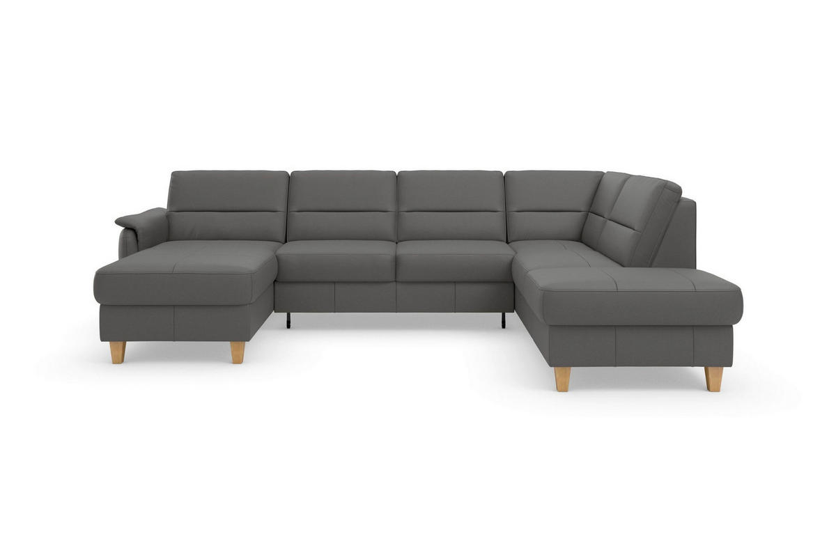 SEDACIA SÚPRAVA, koža, mokka - farba duba/mokka, Basics, koža/drevo (163/308/212cm) - Sit & More