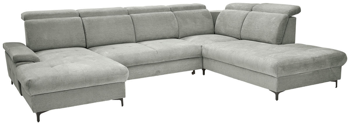WOHNLANDSCHAFT Grau, Hellgrau Struktur  - Hellgrau/Schwarz, Design, Textil/Metall (190/364/270cm) - Stylife