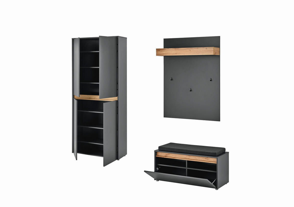GARDEROBE 4-teilig  in 185/200/40 cm  - Anthrazit/Eiche Wotan, Design, Holzwerkstoff/Textil (185/200/40cm) - Modante