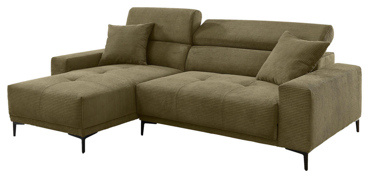 ECKSOFA Cord Olivgrün  - Schwarz/Olivgrün, Basics, Textil/Metall (183/250cm) - Livetastic