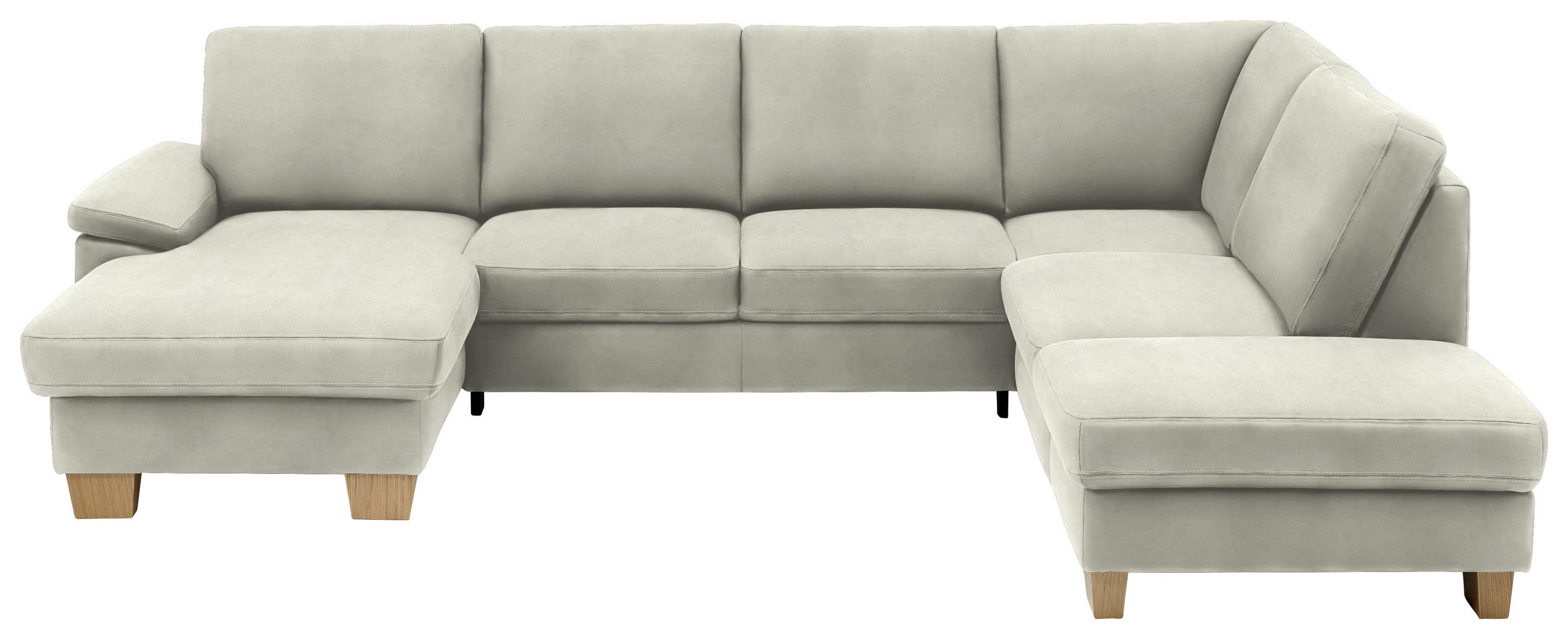 WOHNLANDSCHAFT in Velours Ecru  - Ecru/Eichefarben, Konventionell, Holz/Textil (167/316/235cm) - Beldomo System