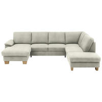 WOHNLANDSCHAFT in Velours Ecru  - Ecru/Eichefarben, Konventionell, Holz/Textil (167/316/235cm) - Beldomo System