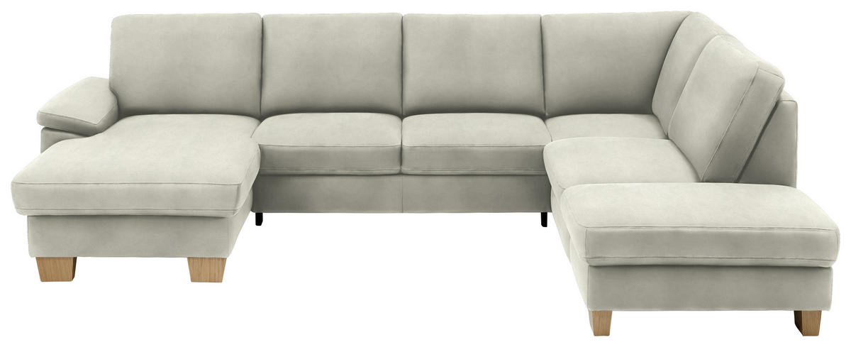 WOHNLANDSCHAFT in Velours Ecru  - Ecru/Eichefarben, Konventionell, Holz/Textil (167/316/235cm) - Beldomo System