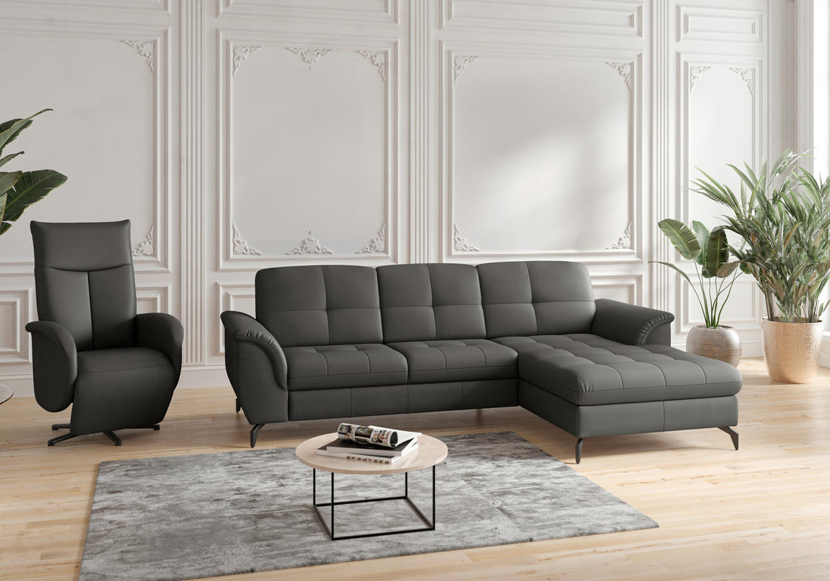 ECKSOFA in Vliesstoff Kombination Echtleder/Stoff Anthrazit  262/164 cm  - Anthrazit/Schwarz, MODERN, Leder/Textil (262/164cm) - Sit & More