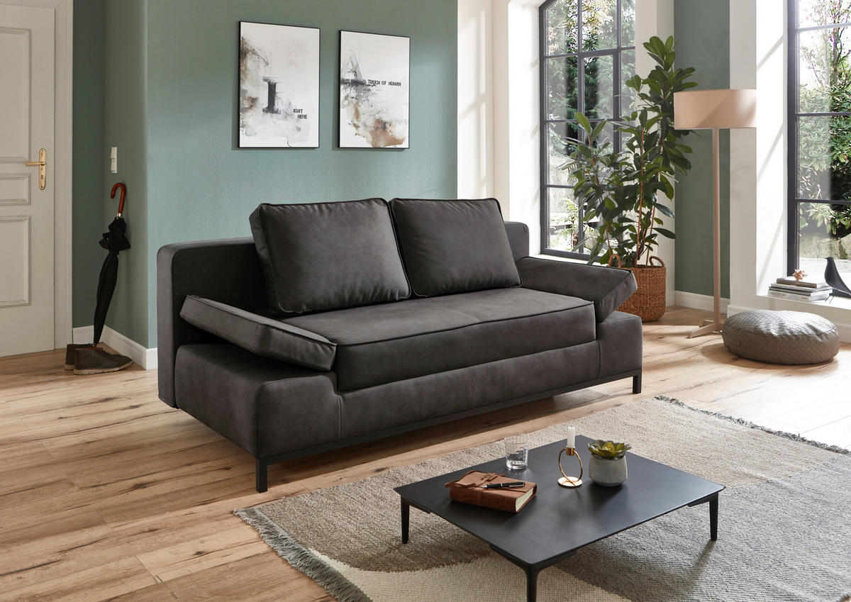 SCHLAFSOFA  mit Mikrofaser Anthrazit  - Anthrazit/Schwarz, KONVENTIONELL, Kunststoff/Textil (202/90/97cm) - Carryhome