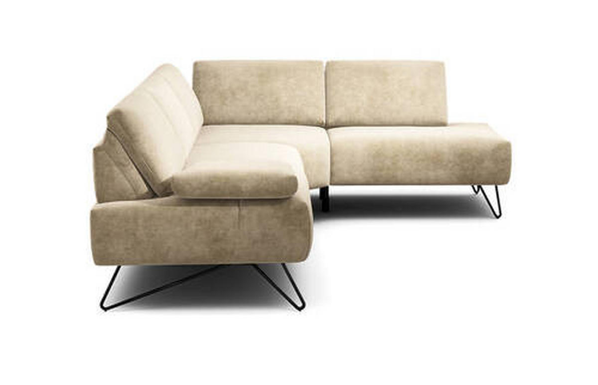 ECKSOFA in Samt Naturfarben  248-263/193 cm  - Schwarz/Naturfarben, Design, Textil/Metall (248-263/193cm) - SENSOO
