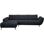 ECKSOFA Dunkelblau Chenille Armlehnenkissen, Rücken echt, Sitztiefenverstellung  - Schwarz/Dunkelblau, KONVENTIONELL, Textil/Metall (215/313cm) - Hom`in