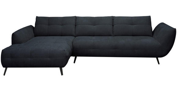 ECKSOFA Dunkelblau Chenille Armlehnenkissen, Rücken echt, Sitztiefenverstellung  - Schwarz/Dunkelblau, KONVENTIONELL, Textil/Metall (215/313cm) - Hom`in
