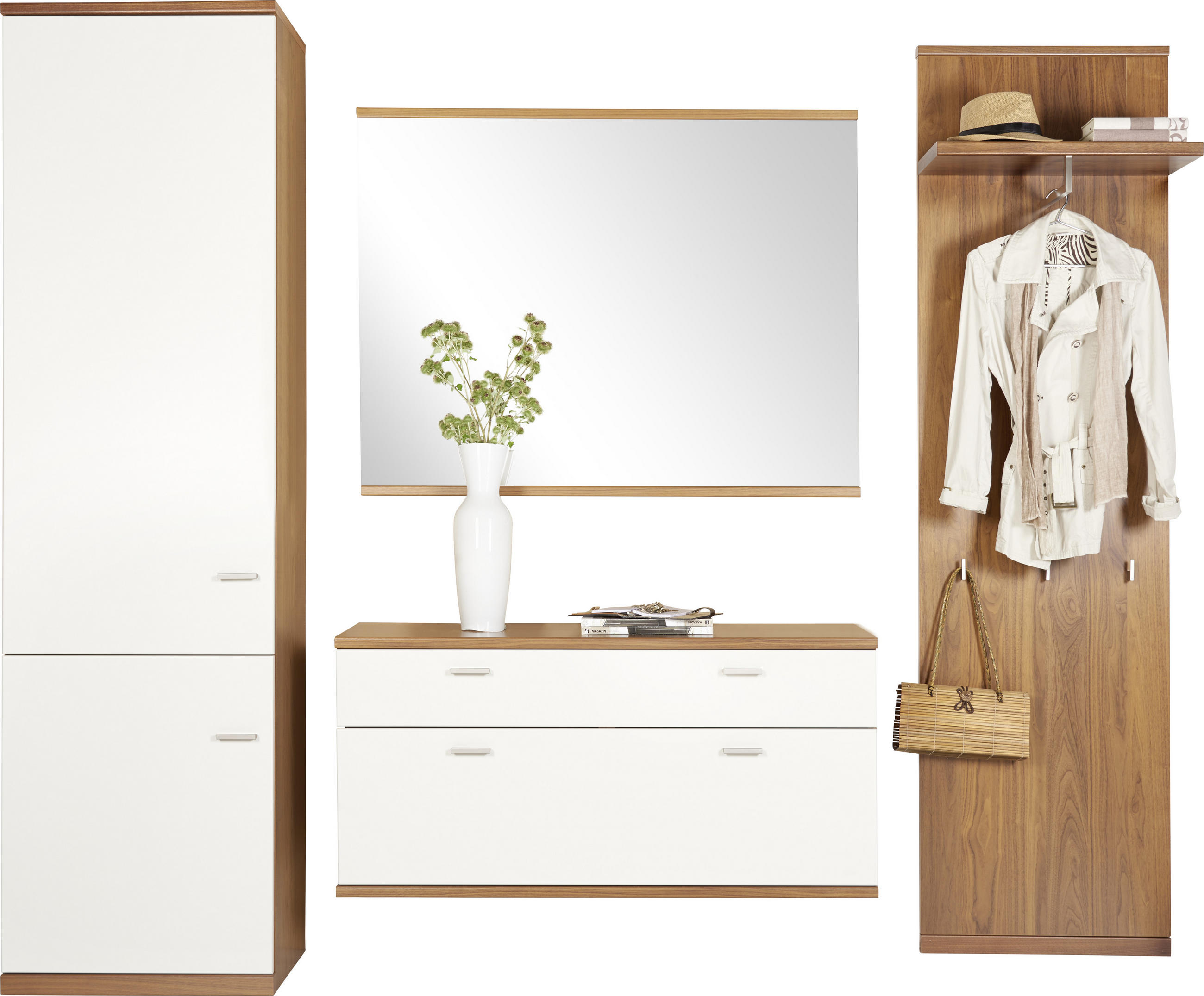 GARDEROBE 4-teilig  in  - Nussbaumfarben/Weiß, Design, Holz/Holzwerkstoff - Invivus