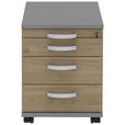 ROLLCONTAINER Grau, Eichefarben, Alufarben  - Eichefarben/Alufarben, KONVENTIONELL, Holzwerkstoff/Metall (42,7/54,4/60cm) - Moderano