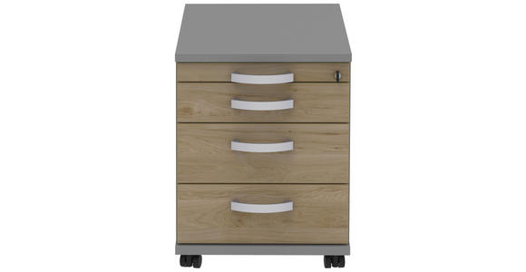 ROLLCONTAINER Grau, Eichefarben, Alufarben - Eichefarben/Alufarben, KONVENTIONELL, Holzwerkstoff/Metall (42,7/54,4/60cm) - Moderano